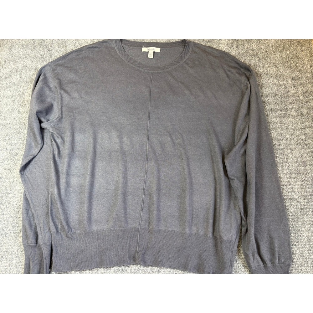 Splendid Collection Gray Cashmere Blend Seam Front Crewneck Sweater Medium